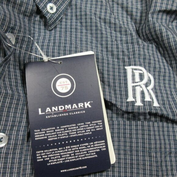 LANDMARK mens navy an gray Rolls Royce plaid button down shirt XL NWT - Picture 4 of 4